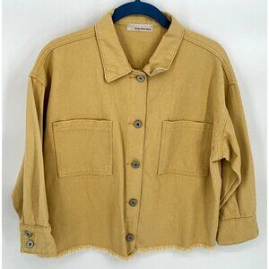 Time After Time Women's Small Cropped Cotton Jacket Frayed Hem Yellow‎